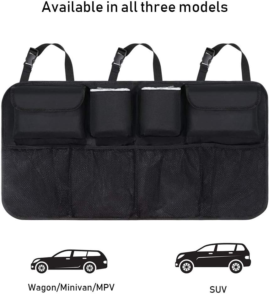 URAQT Car Boot Organiser Waterproof Kick Mats Car Organiser Seat Back Protectors, Multi-Pocket Children's Travel Storage, Durable Foldable Cargo Net Storage for Car Backseat Cover