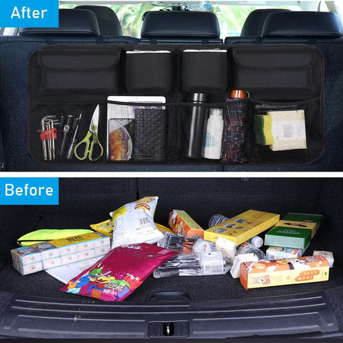 URAQT Car Boot Organiser Waterproof Kick Mats Car Organiser Seat Back Protectors, Multi-Pocket Children's Travel Storage, Durable Foldable Cargo Net Storage for Car Backseat Cover
