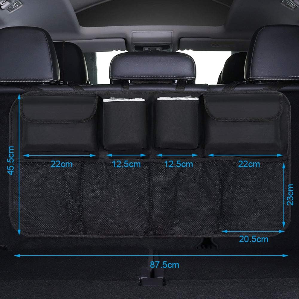URAQT Car Boot Organiser Waterproof Kick Mats Car Organiser Seat Back Protectors, Multi-Pocket Children's Travel Storage, Durable Foldable Cargo Net Storage for Car Backseat Cover