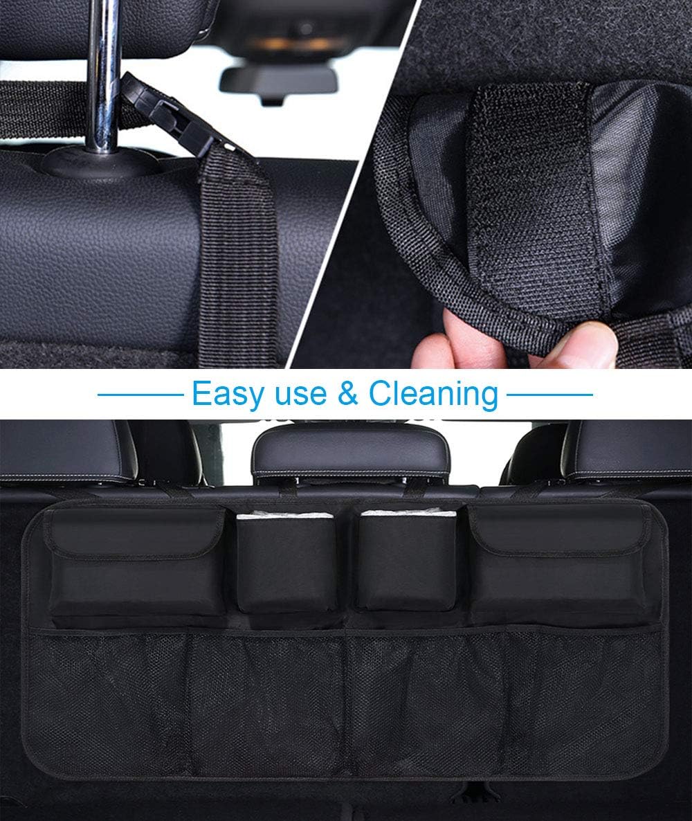 URAQT Car Boot Organiser Waterproof Kick Mats Car Organiser Seat Back Protectors, Multi-Pocket Children's Travel Storage, Durable Foldable Cargo Net Storage for Car Backseat Cover