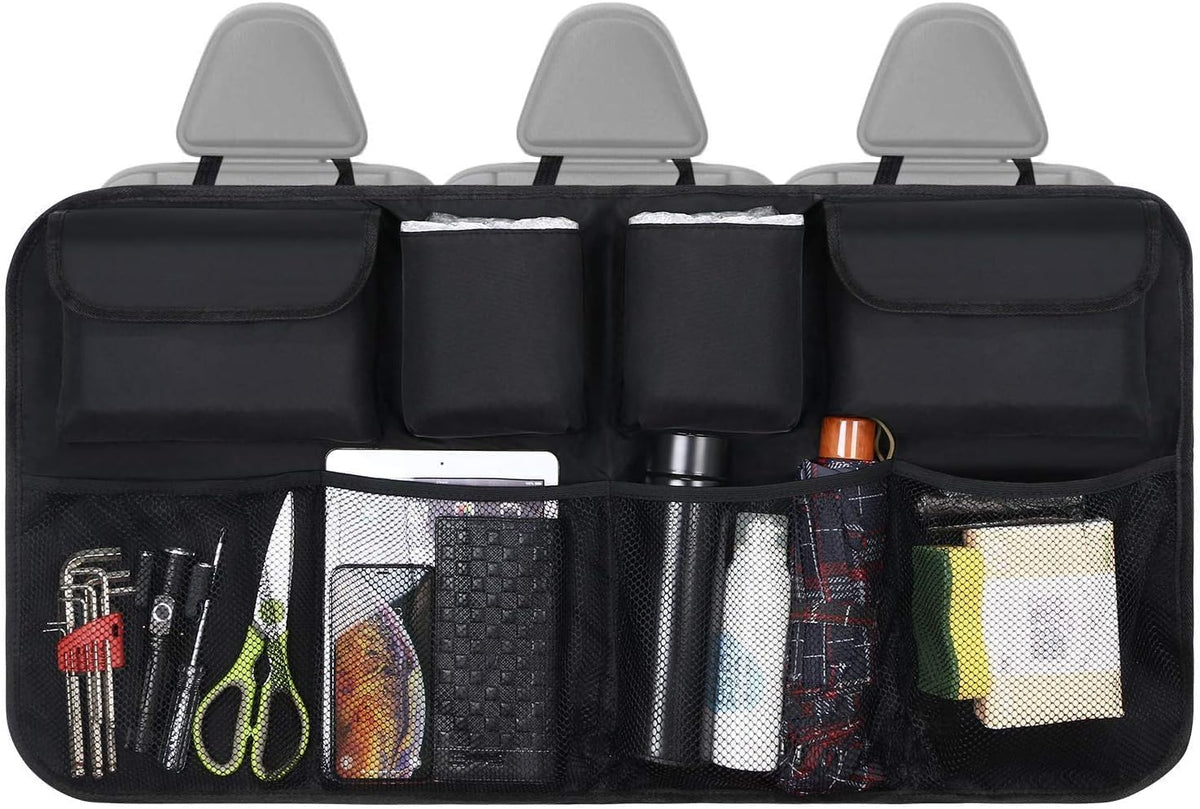 URAQT Car Boot Organiser Waterproof Kick Mats Car Organiser Seat Back Protectors, Multi-Pocket Children's Travel Storage, Durable Foldable Cargo Net Storage for Car Backseat Cover