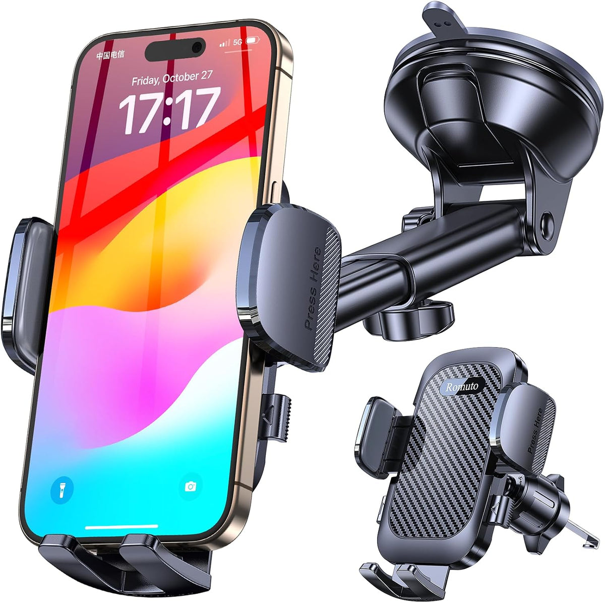 Romuto Car Phone Holder Mount【Strong Suction】Mobile Phone Holder for Cars Phone Mount for Car Vent/Windscreen/Dashboard Desktop Stand Phone Holder Van Car Accessories for Women Men for iPhone Samsung