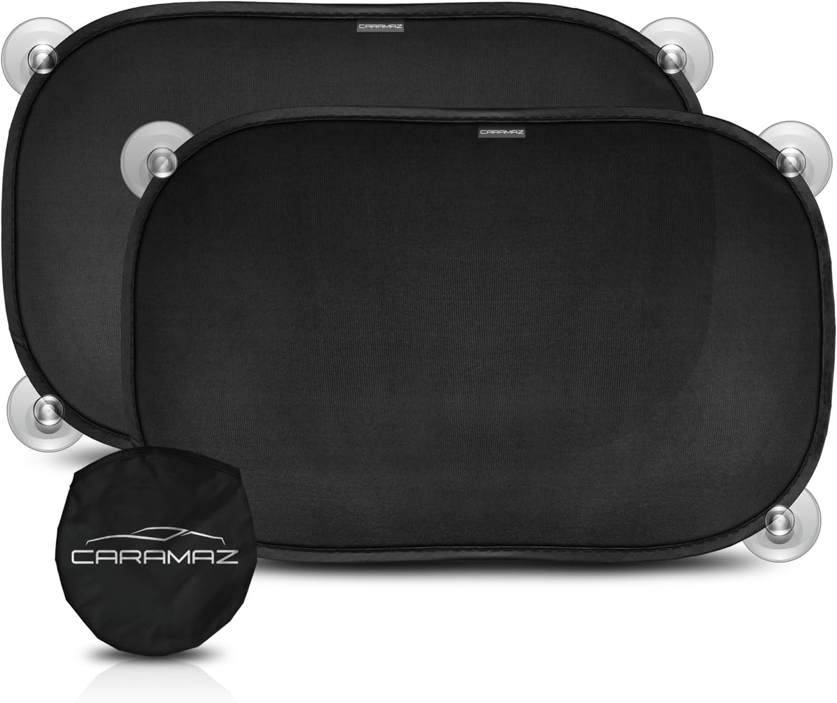 Car Window Shades for Baby with Certified UV Protection - Optimal Darkness with Suction Cups in Universal Size 51 x 31 cm - Black Design - Pack of 2