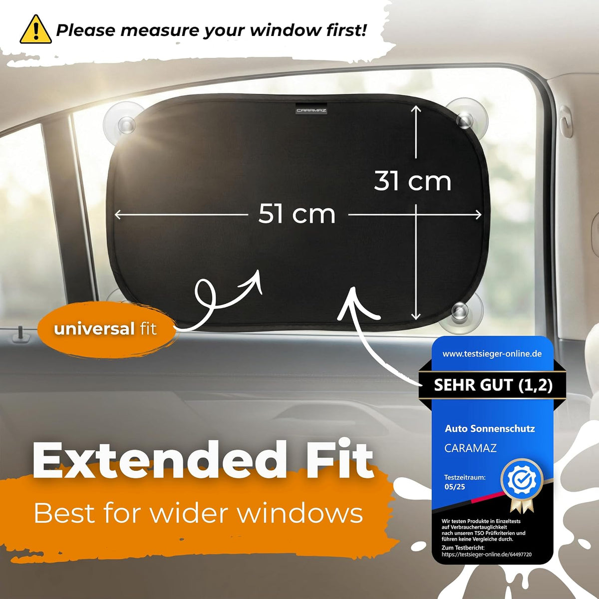 Car Window Shades for Baby with Certified UV Protection - Optimal Darkness with Suction Cups in Universal Size 51 x 31 cm - Black Design - Pack of 2