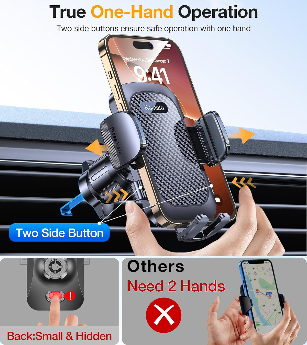 Romuto Car Phone Holder Mount【Strong Suction】Mobile Phone Holder for Cars Phone Mount for Car Vent/Windscreen/Dashboard Desktop Stand Phone Holder Van Car Accessories for Women Men for iPhone Samsung