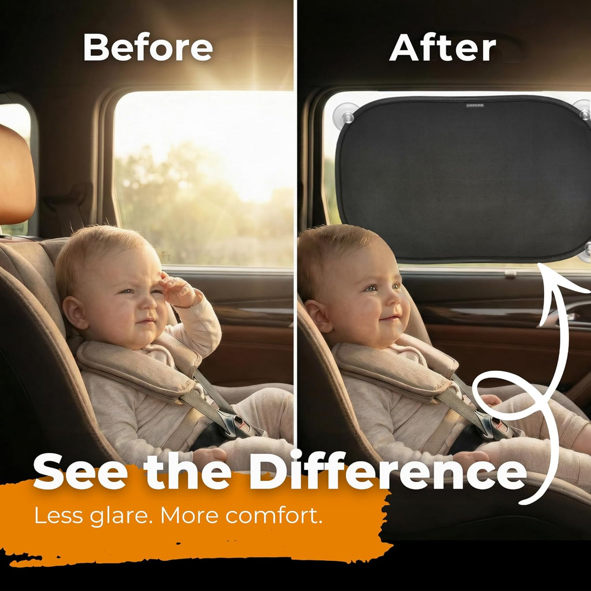Car Window Shades for Baby with Certified UV Protection - Optimal Darkness with Suction Cups in Universal Size 51 x 31 cm - Black Design - Pack of 2