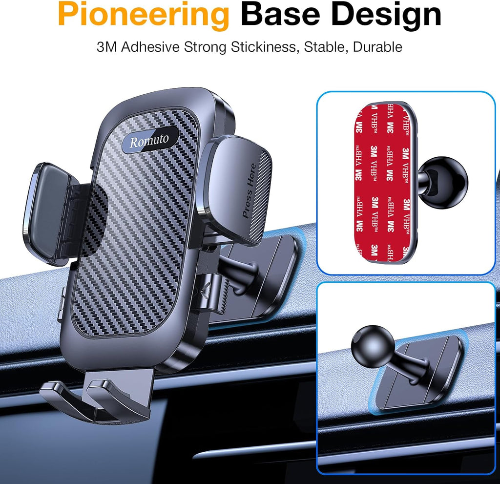 Romuto Car Phone Holder Mount【Strong Suction】Mobile Phone Holder for Cars Phone Mount for Car Vent/Windscreen/Dashboard Desktop Stand Phone Holder Van Car Accessories for Women Men for iPhone Samsung