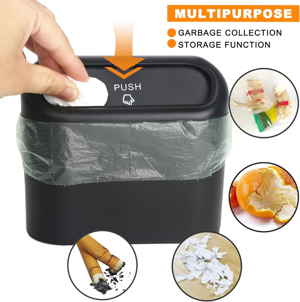 Einesin Car Trash Can, Mini Car Organizer Bin with Lid and 40pcs Trash Bags, Small Garbage Can for Storage and Organization Car Accessories, Capacity 1.4L