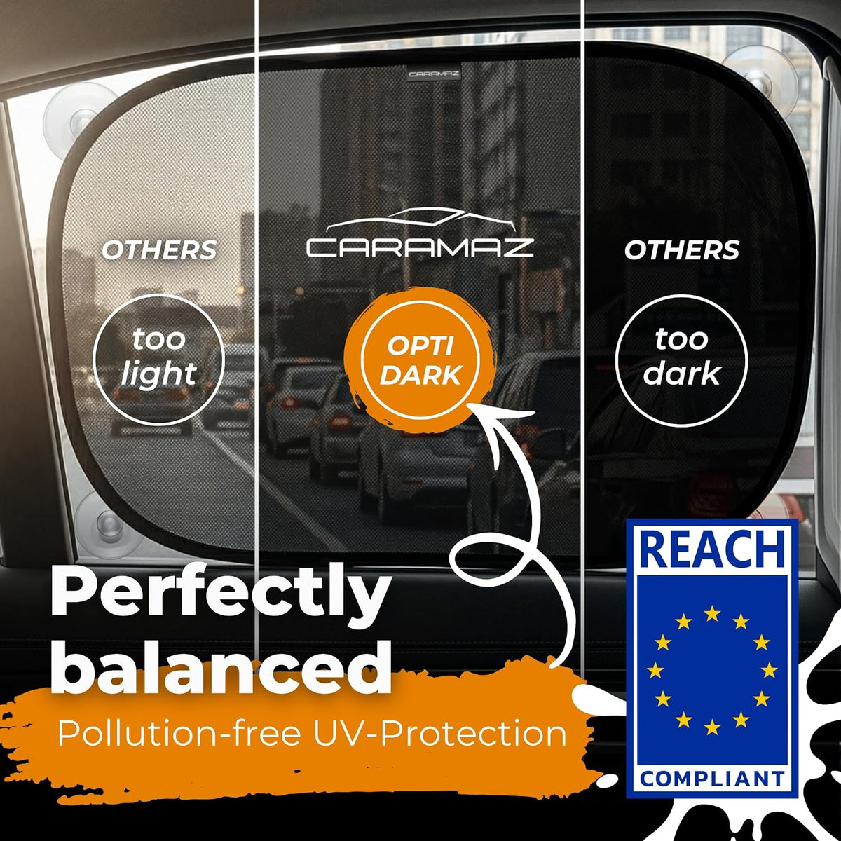 Car Window Shades for Baby with Certified UV Protection - Optimal Darkness with Suction Cups in Universal Size 51 x 31 cm - Black Design - Pack of 2